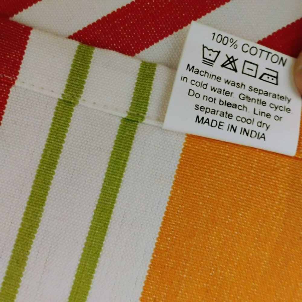 Striped Cotton Table Runner By Primitive Artisan Orange Red Green Cotton 73x12 - Picture 5 of 5